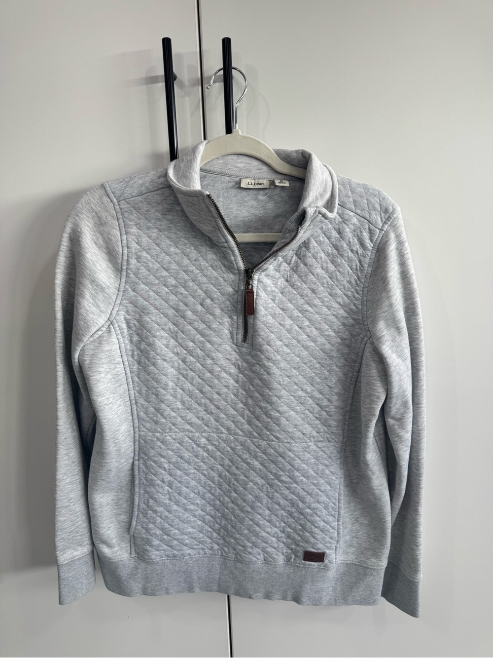 L.L. Bean Light Gray Quilted Half-Zip Sweater